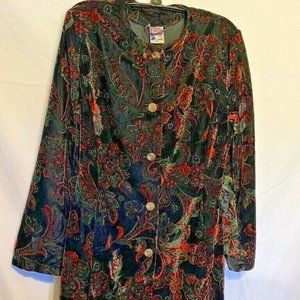 YESSICA~Multi-Color Velour Long Sleeve Floral Design Button Front Jacket~Sz.M-38